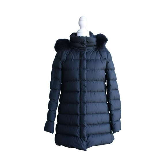 $1,190 Herno Down Padded Coat Fur Trimmed Hood SZ 40 Black MINT